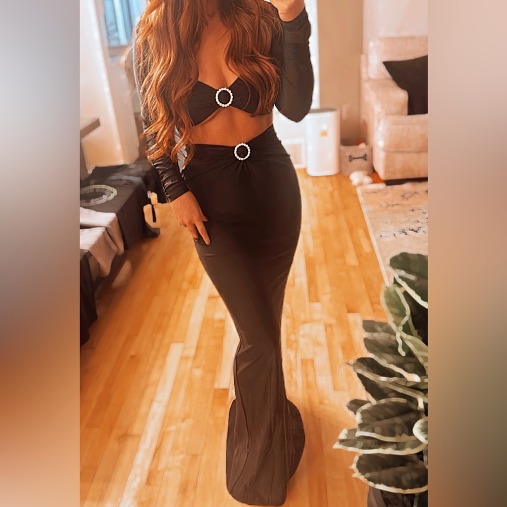 Khanums X Revolve Long Sleeve Bustier Gown in Black